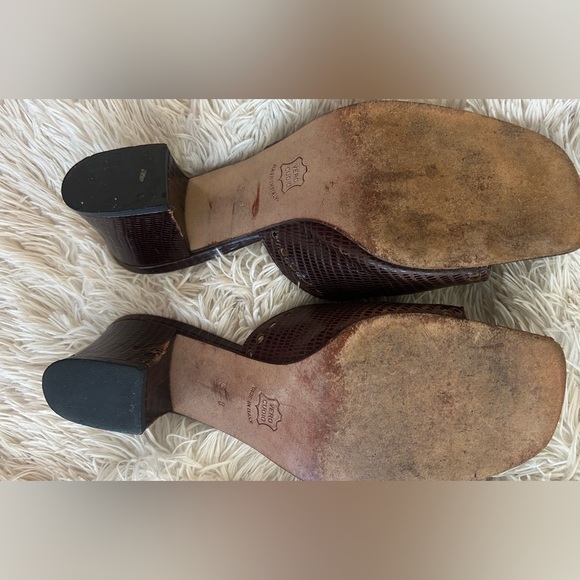 Bottega Veneta Brown Leather Square Mules Spec Edition VTG sz 8 Scalloped Edge - Picture 10 of 17